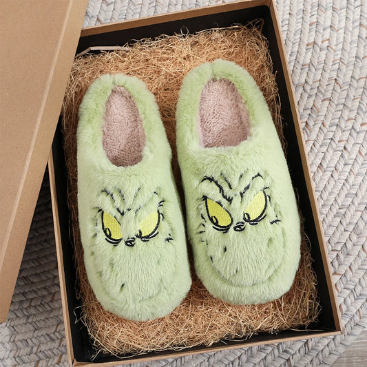 For Grinch Plush Slippers Warm Slip-on House Shoes Breathable